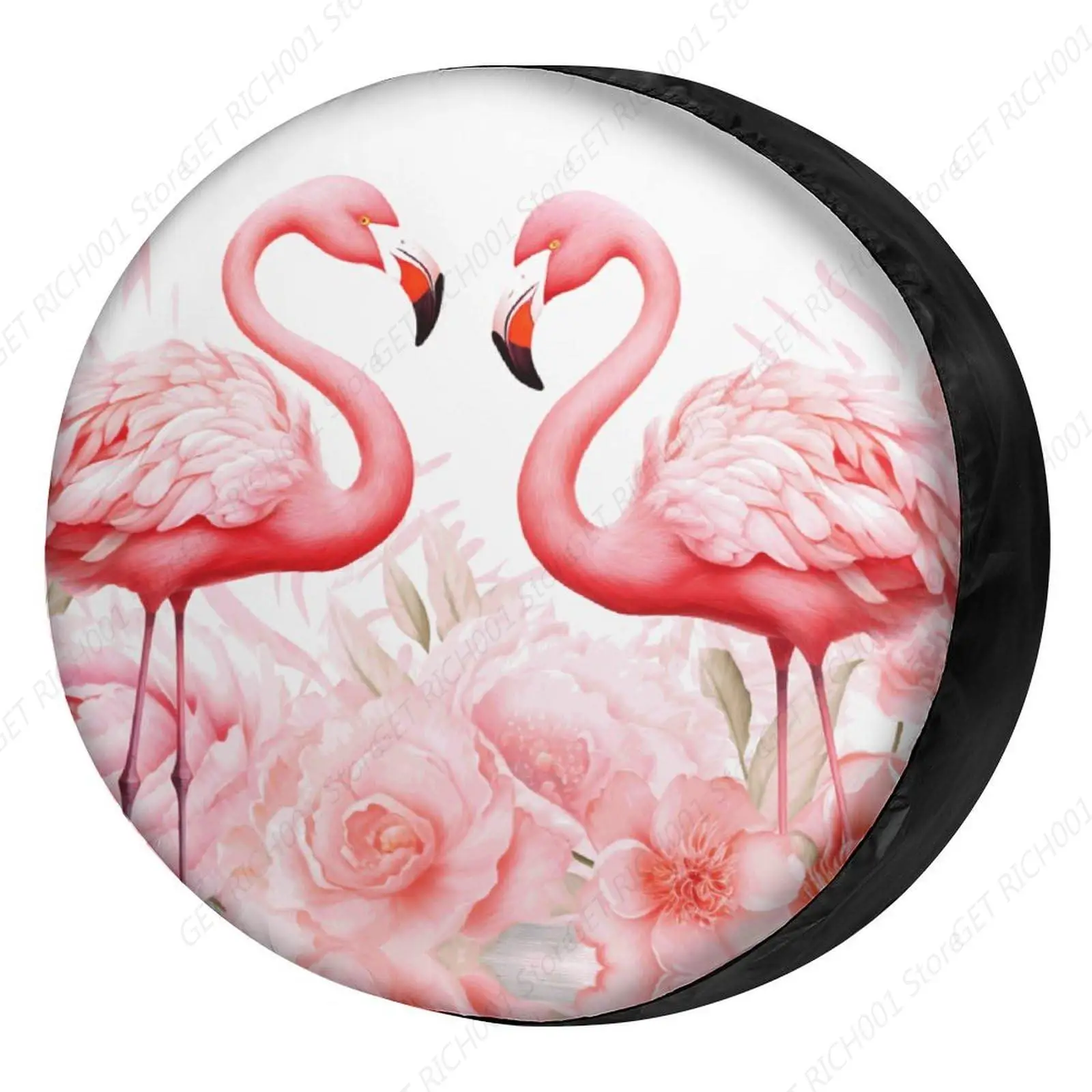 Pink Flamingos Flowers Spare Tire Cover for RV Trailer SUV Truck and Many Vehicle, Wheel Covers Sun Protector