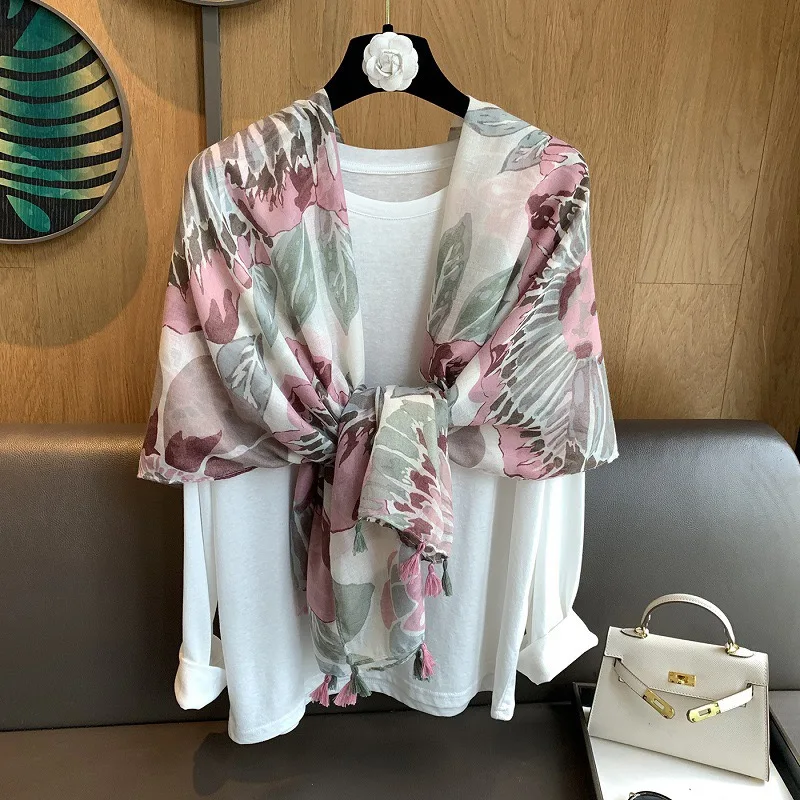 2026 Azteken-Paisley-Polka-Blumen-Quasten-Schal aus Baumwollviskose für Damen, hochwertiger Wickelschal, Kopftuch, Bufandas, Muslimischer Hijab 180*90cm