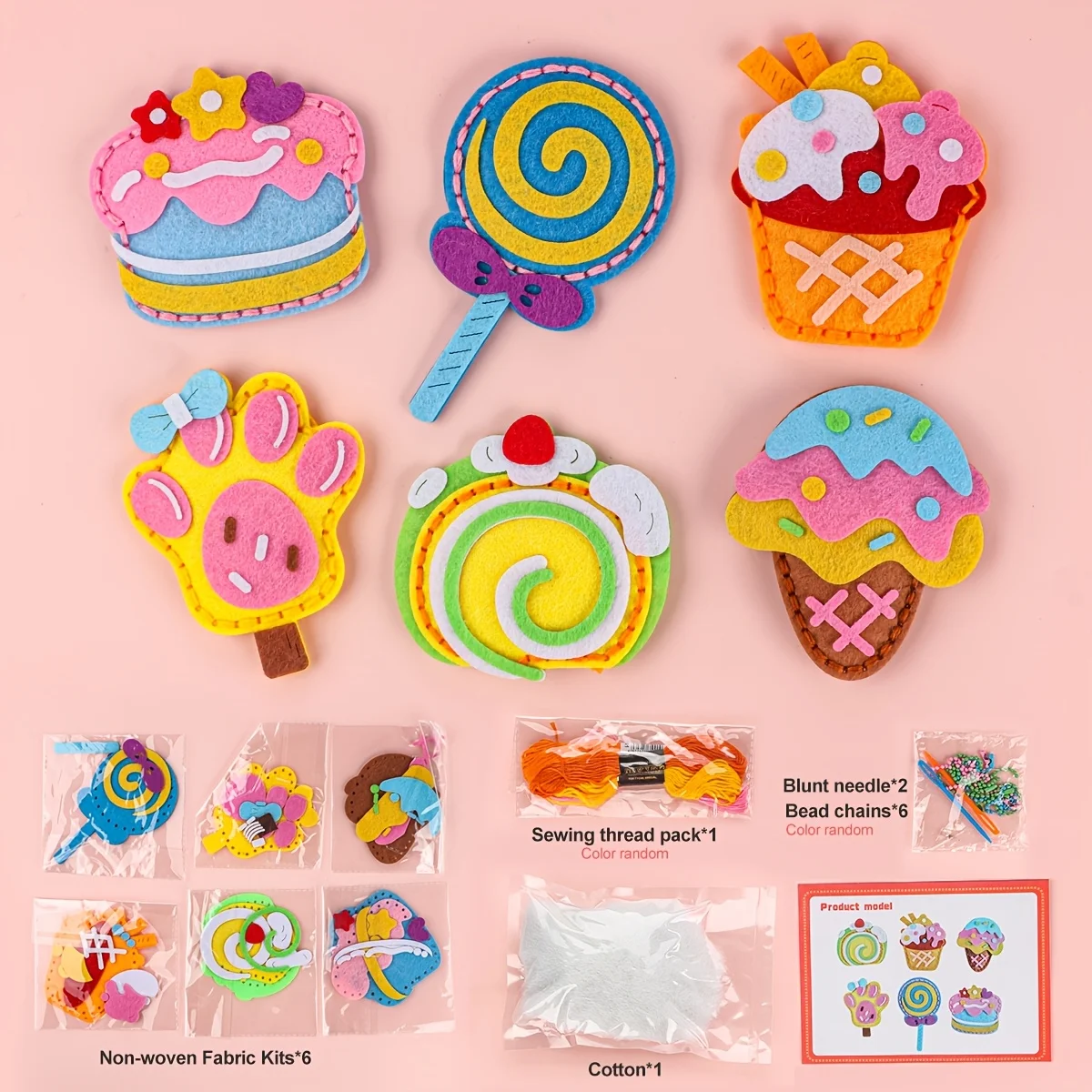 

6PCS Dessert Cake DIY Sewing Kit, Cute Wallet Pendant, Felt Handmade Material Bag, Girls' Birthday Gift, Creative Handicrafts