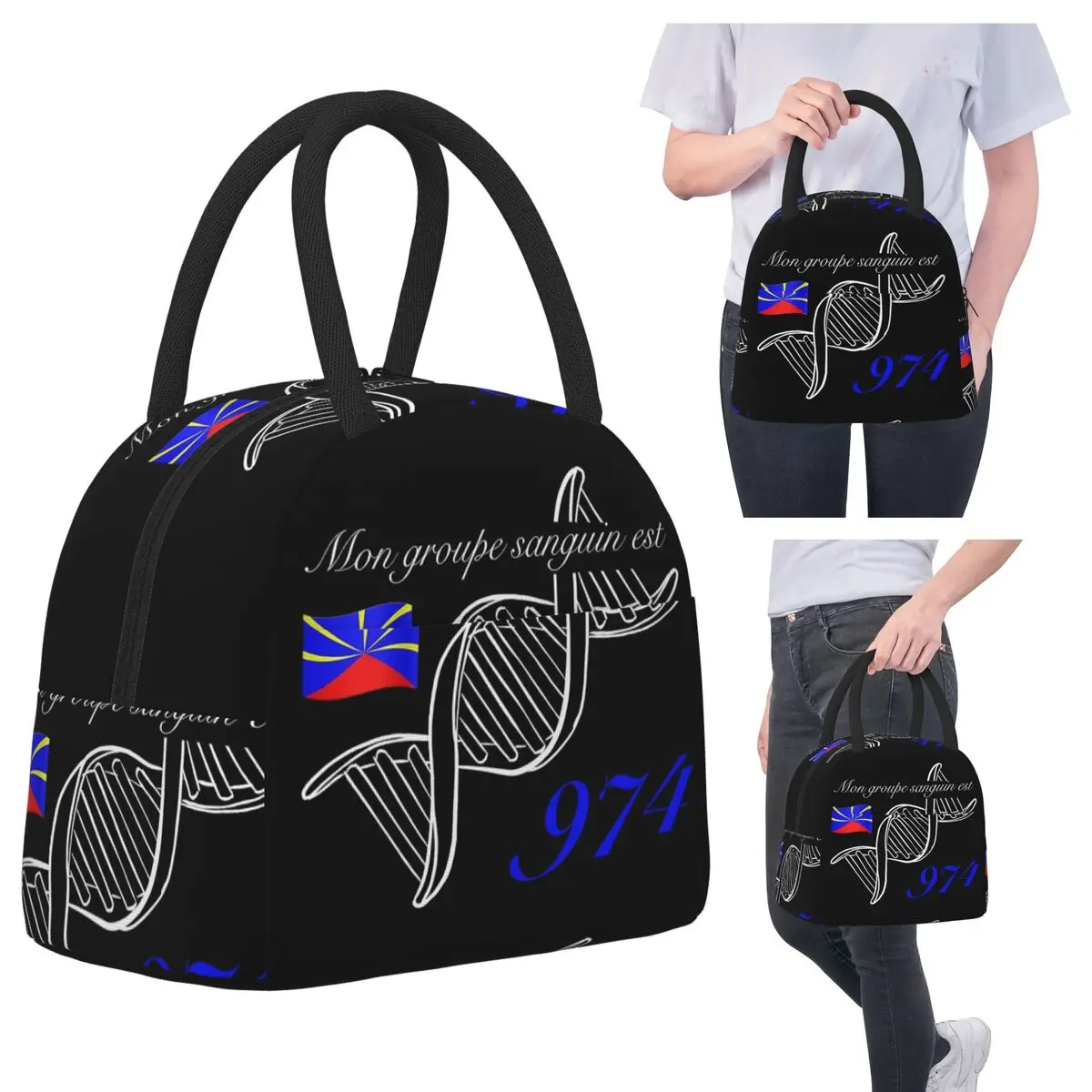 

974 Reunion Island Flag Insulated Lunch Bag for Women Office Cooler Thermal Food Box Tote Leakproof Lunch Boxes Container