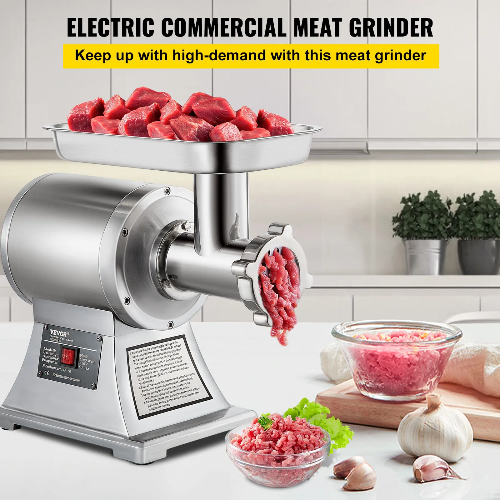 SucceBuy 220 V Picadora de carne eléctrica de acero inoxidable picadora profesional perfecta para jamón salchicha especializada de cocina (90800)