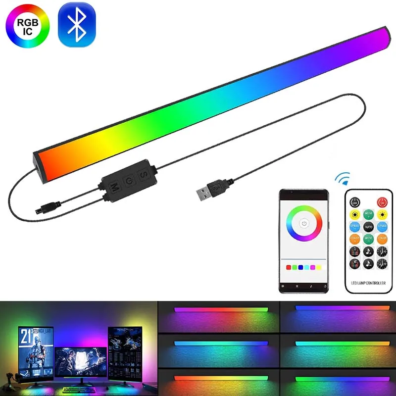1-2pcs WS2812B LED Light Bar USB5V RGBIC Game Atmosphere Create Music Rhythm Pick Up Switch Remote Control Bluetooth App 30CM