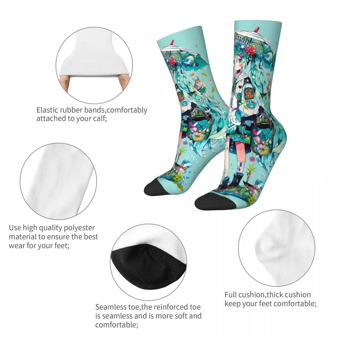 Harajuku Project Sekai Cute Miku Art Football Socks Polyester Middle Tube Socks for Women Men Non-slip