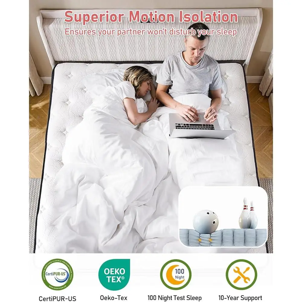 14 Inch Hybrid Queen Mattress Gel Memory Foam Pocket Springs Motion Isolation Medium Firm Sleeping Comfort Hypoallergenic