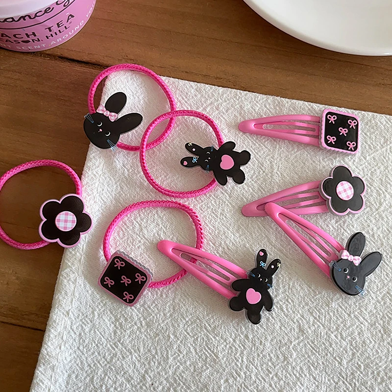 Sweet All-match Girl Bow Rabbit Hair Clip Flower Elastic Hair Ties Cartoon Kawaii BB Clips Hairpin For Children Hair Accessories