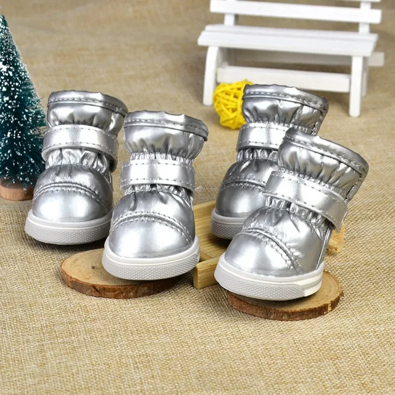 Teddy Shoes Freeship 4Pcs Winter Dog Shoes For Small Dogs Warm Fleece Puppy Pet Shoes Waterproof Dog Snow Boots Chihuahua Yorkie