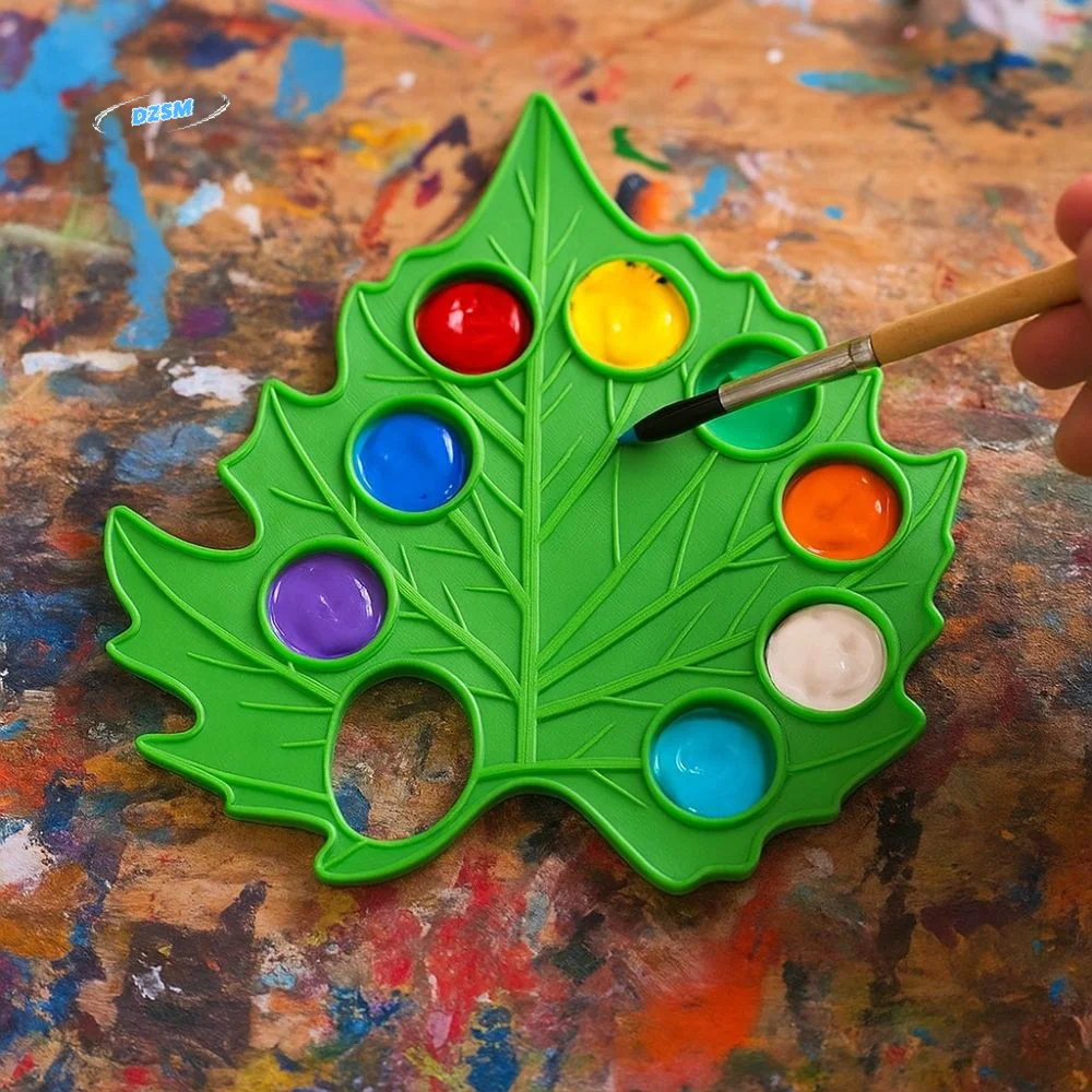 

Portable Green Leaf Watercolor Palette Plant Shape Reusable Paint Palette Removable Drawing Tool Travel Kit