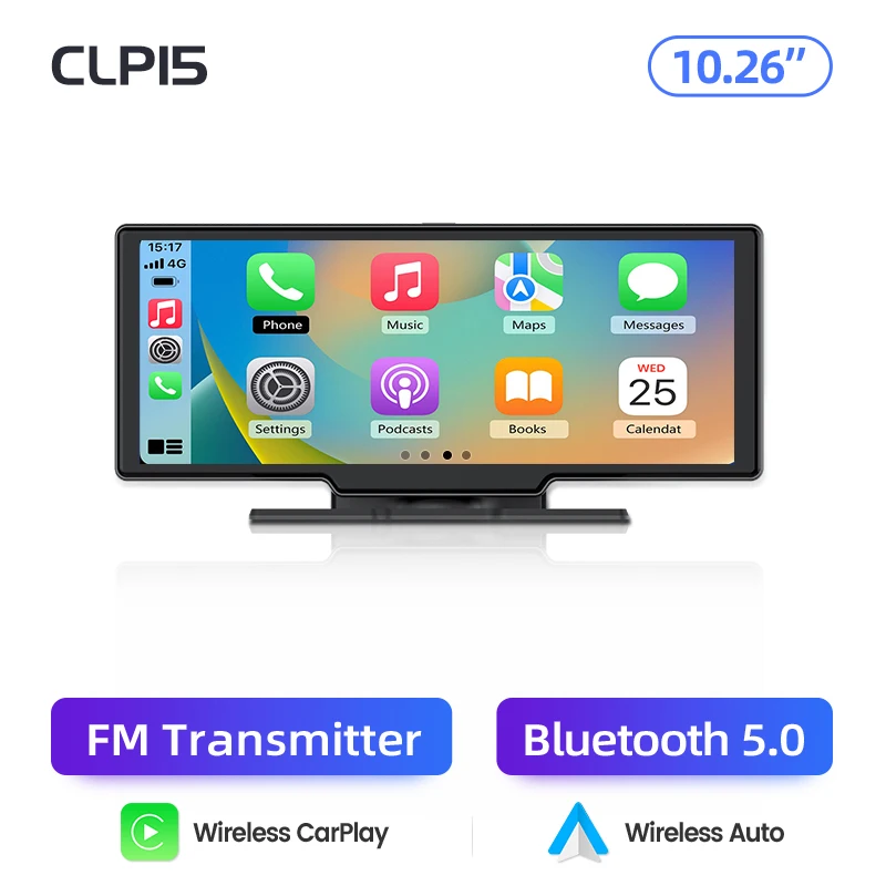 Junsun 10,26 inch Dashcam 4K Auto DVR Draadloze Carplay voor Apple Android Auto GPS Navigatie Dashboard Videorecorder IPS Touchscreen Dubbele Lens Achteruitrijcamera BT Audio AUX WIFI FM