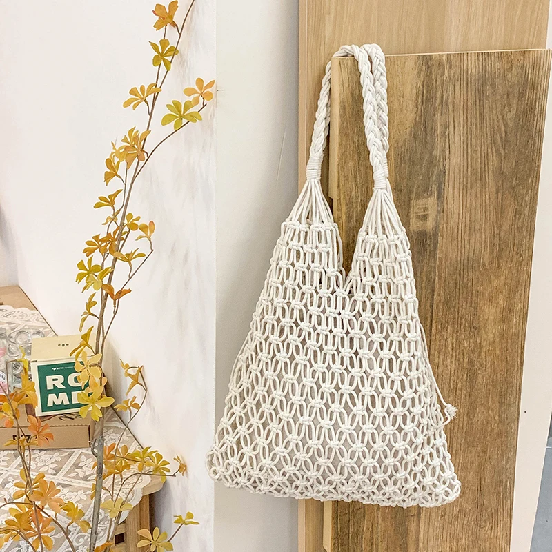 Sommermode Häkel-Stroh-Handtasche Bohemian Boho gewebte Strick-Umhängetasche Ästhetische Bast-Strandtasche für Frauen