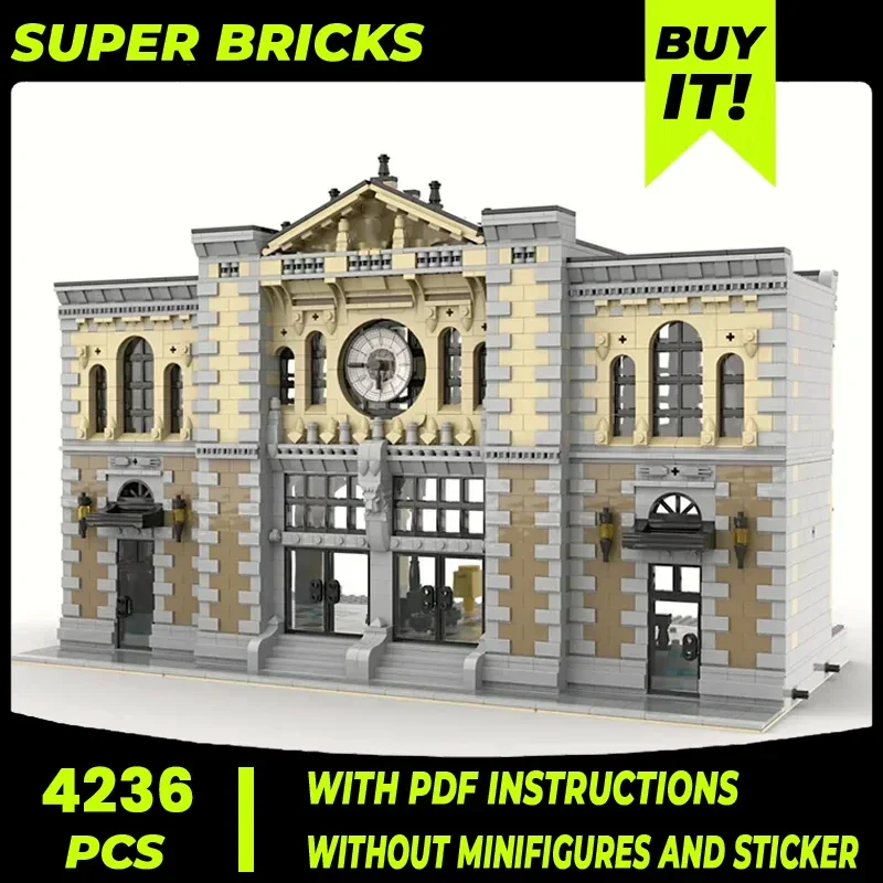 Street View Model Moc Building Bricks, Modular The Central Train Station Technology Blocks Gifts, Christmas Toys, DIY Sets Assembly