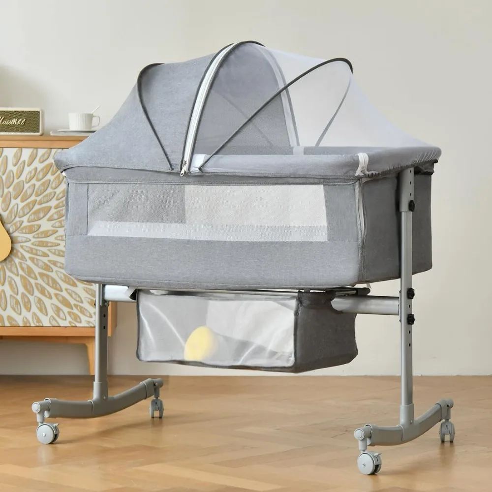 

Bedside Crib for Baby, 3 in 1 Bassinet with Large Curvature Cradle, Bedside Sleeper Adjustable and Movable Beside Bassinet with