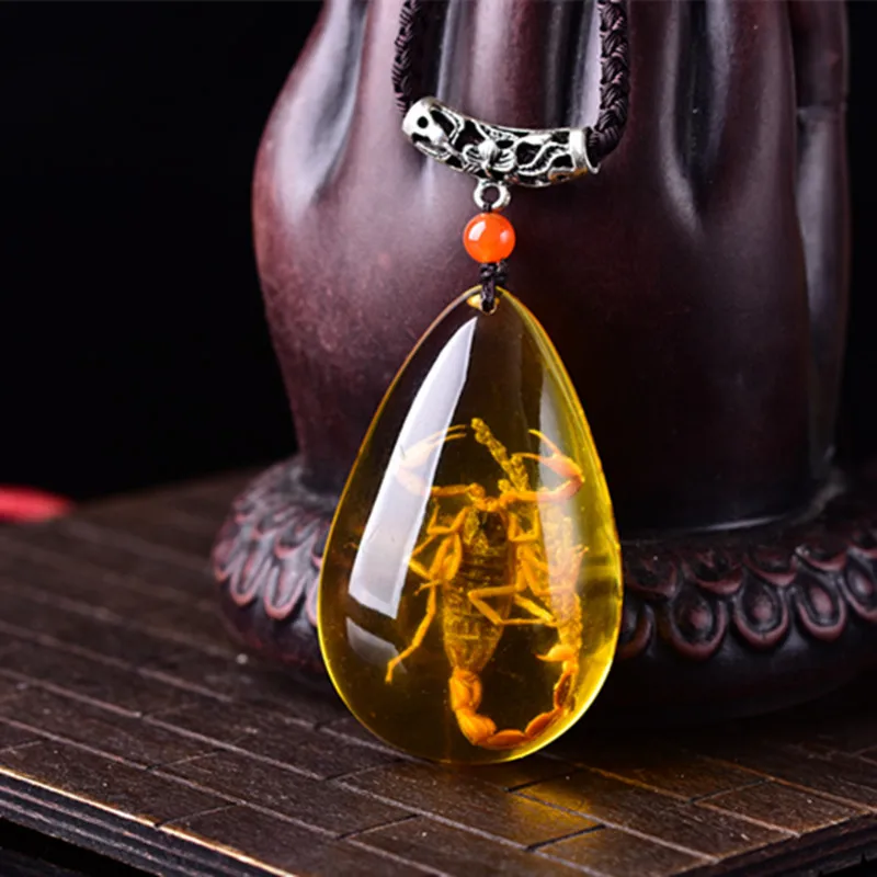 Exhibition Amber Scorpion Fossil Water Drop Pendant Simple Design for Men and Women