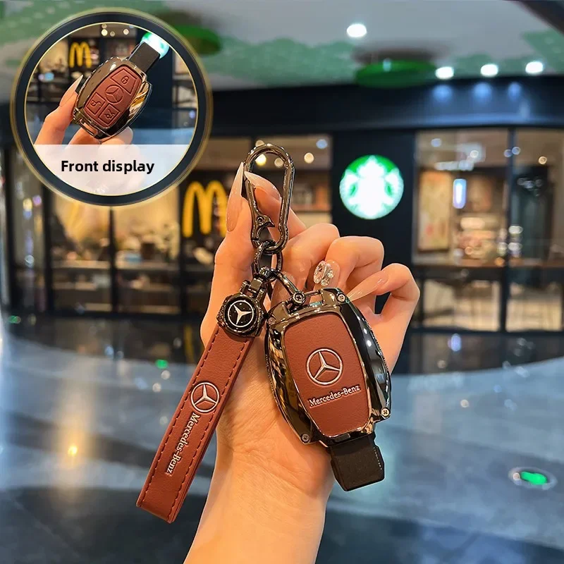 Zinc alloy leather car key protection case for Mercedes Benz A B C E Class GLS GLA GLK GLC CLS CLA AMG W204 W205 W212 W463 W176