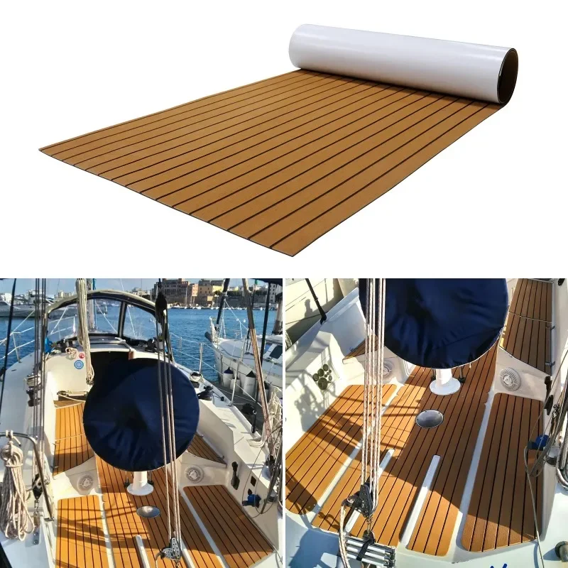 2.4m Self-Adhesive EVA Foam Boat Marine Flooring Faux Teak Decking Sheet Striped Yacht Mat 8 Styles Brown Gray Gold Black