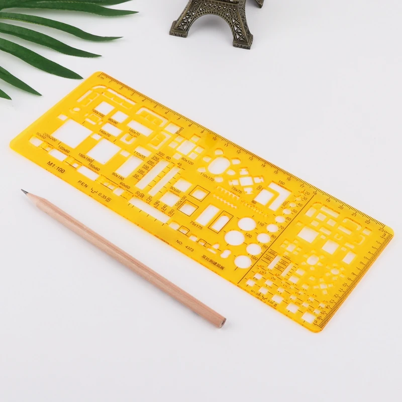 Professional Architectural Template Ruler Drawings Stencil Measuring Tool Supply QXNF