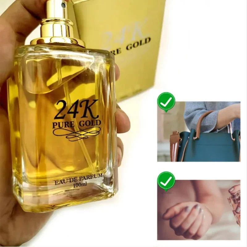 24K Pure Gold Women's Perfume Fresh, Natural and Long-lasting Light Fragrance Covering Odor Niche Perfume Spray 100ml