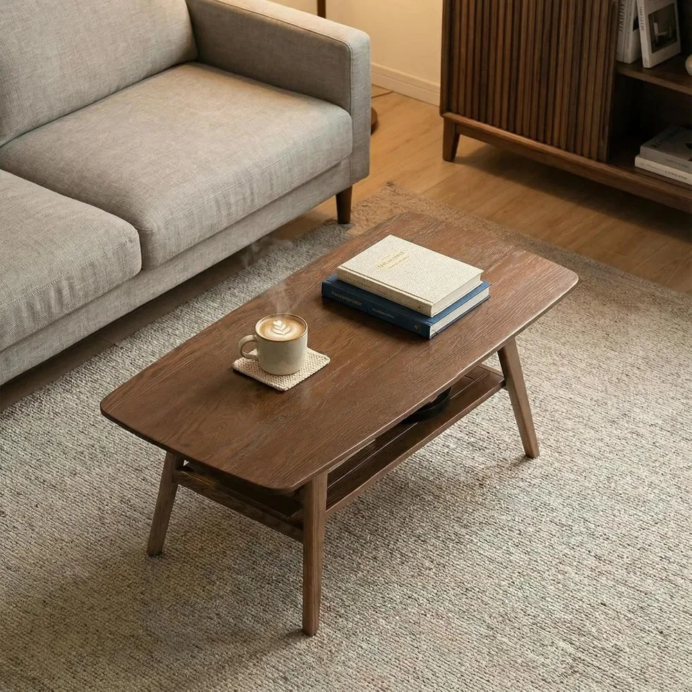 

Mid Century Modern Coffee Table: 100% Solid Wood Coffee Table - 2-Tier Storage Design - Practical Coffee Tables for, Customized
