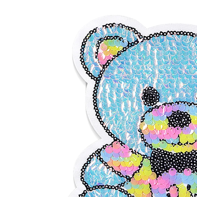 Gorgeous Fashion Colorful Shiny Bear Sequins Icon Embroidery Applique Patch for Clothing DIY Sew up Badge on the Backpack