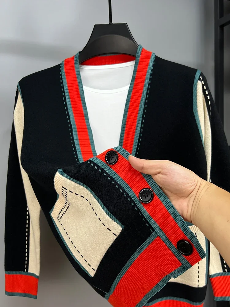 

Роскошный качественный мужской вязаный кардиган, контрастный свитер, пальто, осенний японский тренд, модная повседневная изысканная мужская одежда