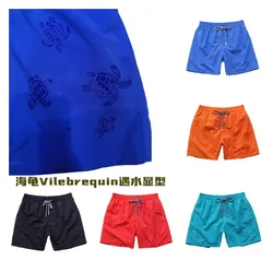 Traje de baño mágico de alta calidad para hombre, pantalones cortos de tabla reactiva de agua con tortuga bordada que cambian de Color, bañadores de malla para Surf en la playa