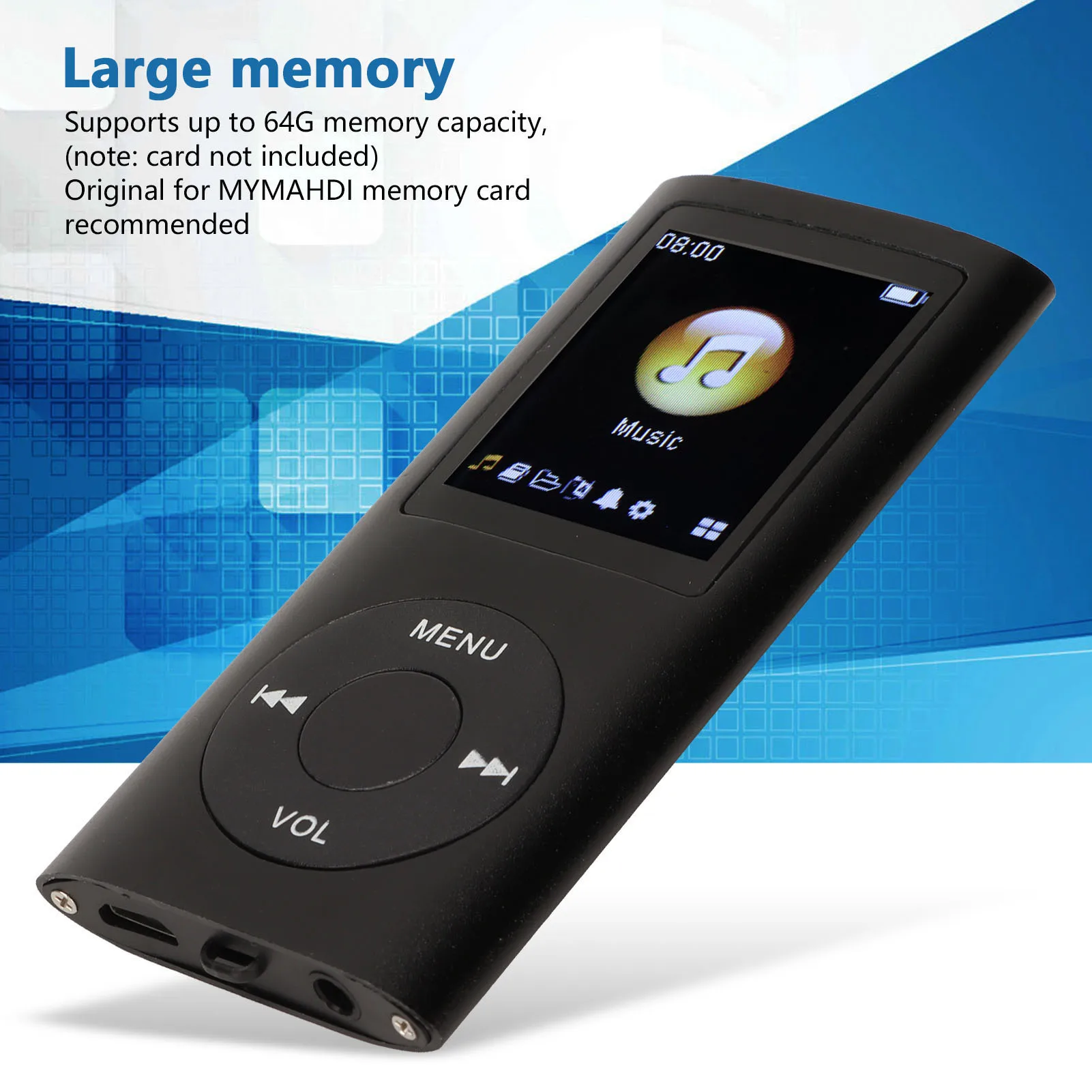 مشغل موسيقى MP3 صغير أنيق متعدد الوظائف بدون فقدان صوت نحيف 1.8 بوصة شاشة LCD مشغل موسيقى MP3 محمول #1