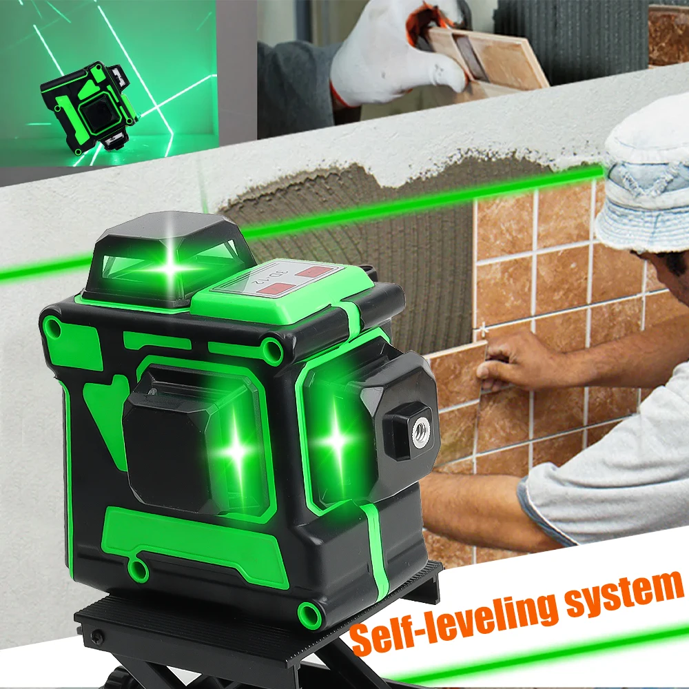 HILDA Laser Level 12 Lines 3D Level Self-Leveling 360 Horizontal And Vertical Cross Super Powerful Green Laser Level