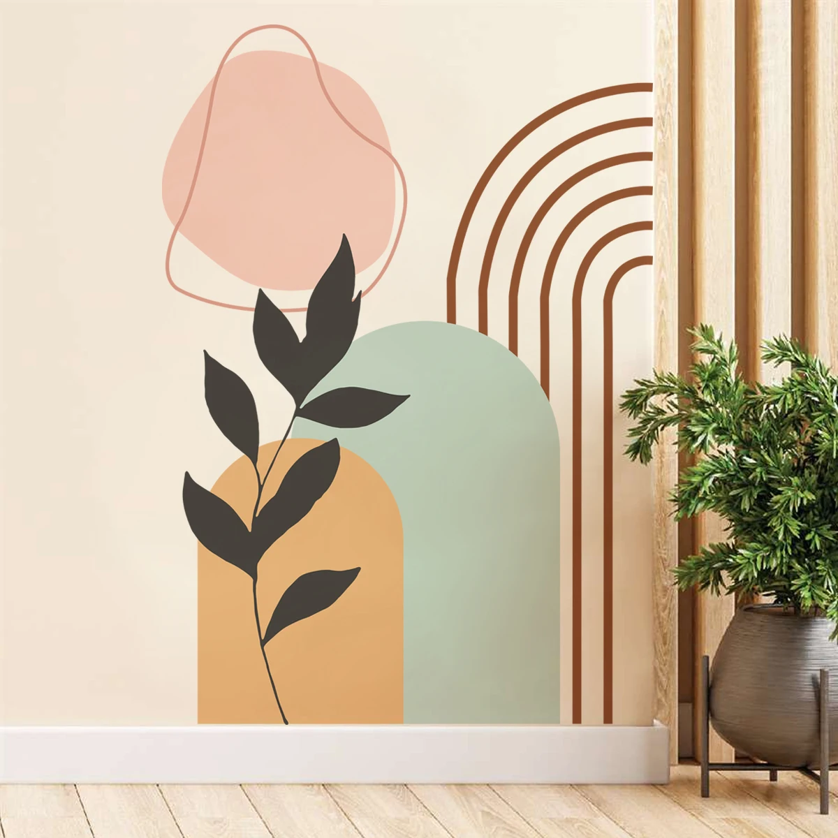 

Boho Abstract Rainbow Plant Arch Vinyl DIY Wall Sticker Decals Removable PVC Door Bedroom Living Room Home Decor Self Adhesive
