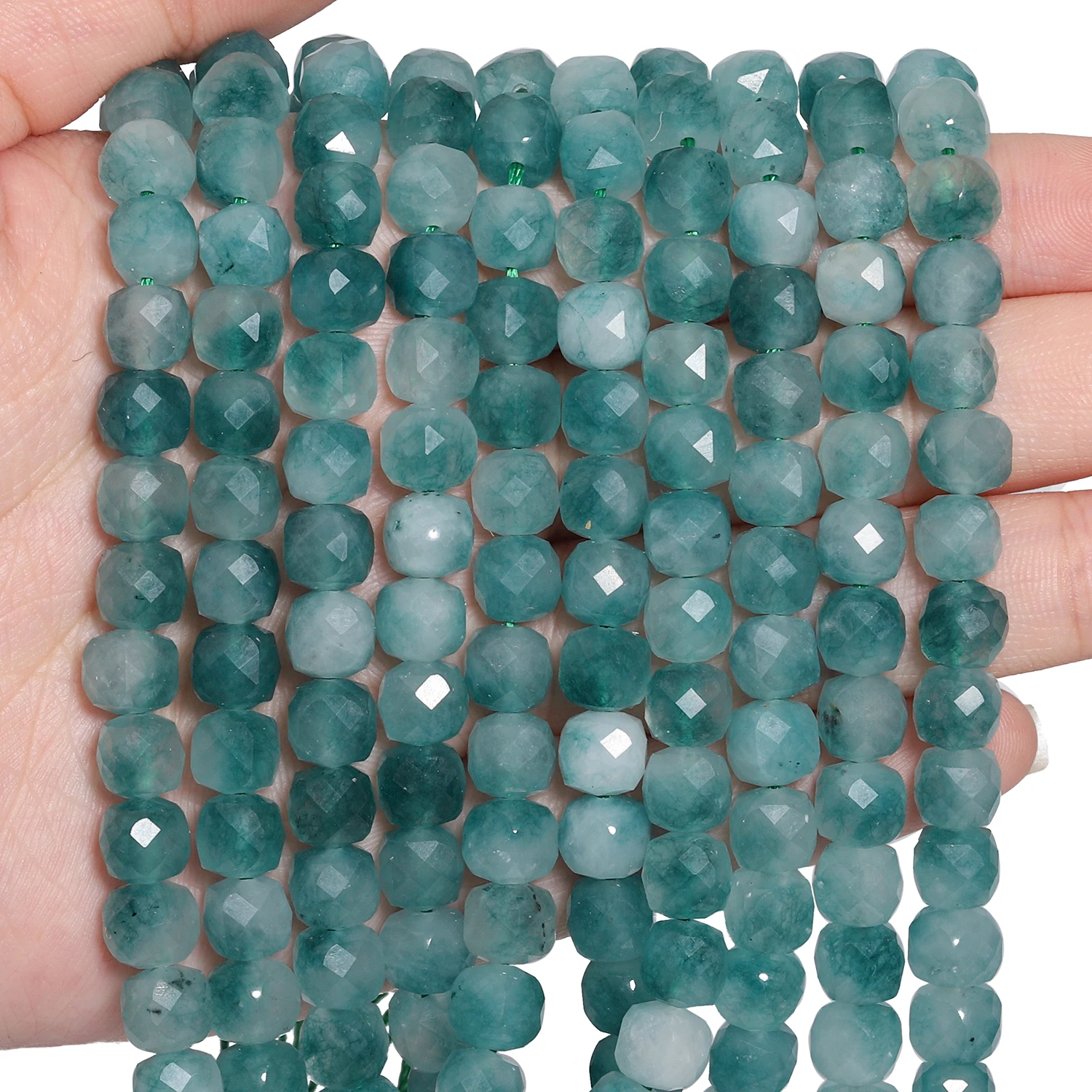 7mm AAA Faceted Cube Beads Natural Stone Green Chalcedony Square Spacer Beads For Jewelry Making DIY Bracelets Accessories