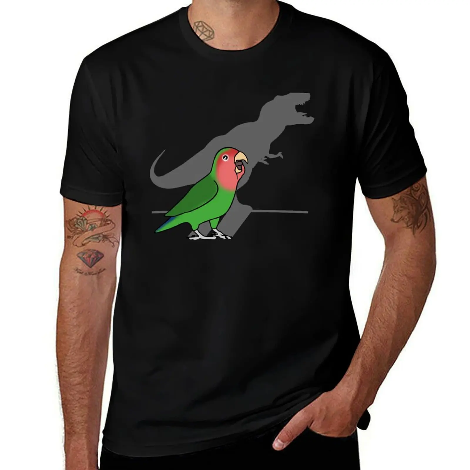 

T-Rex Shadow Rosy faced Green Lovebird T-Shirt man t shirt graphic man t shirt cotton high quality t shirt man designer T-Shirt