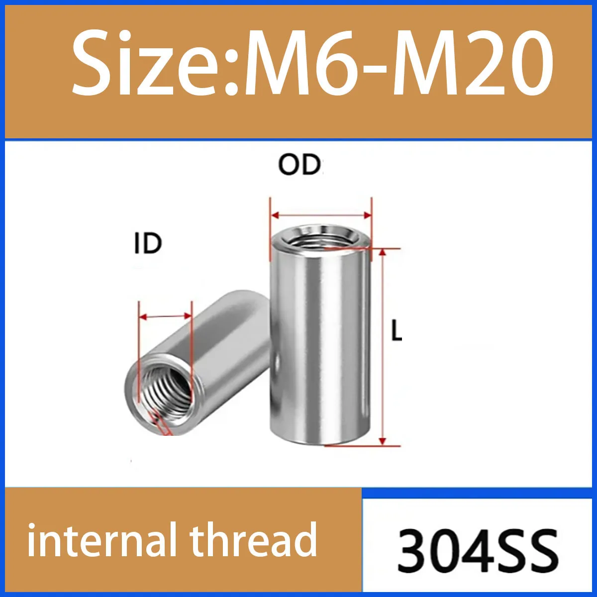 High Quality 304 SS Lengthen Round Coupling Nut - Fine Thread Female Thread Stud Standoff Joint Sleeve M6-M20