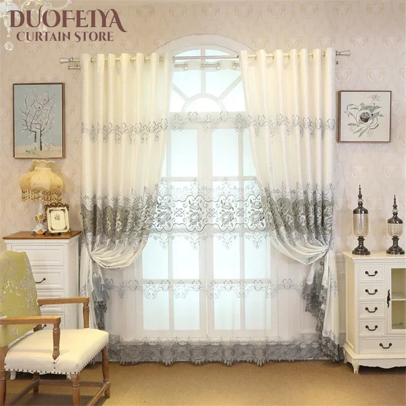 

American Luxury Curtains for High-Quality Custom Bedroom Kitchen Curtain White Embroidered Elegant Decoration Living Room