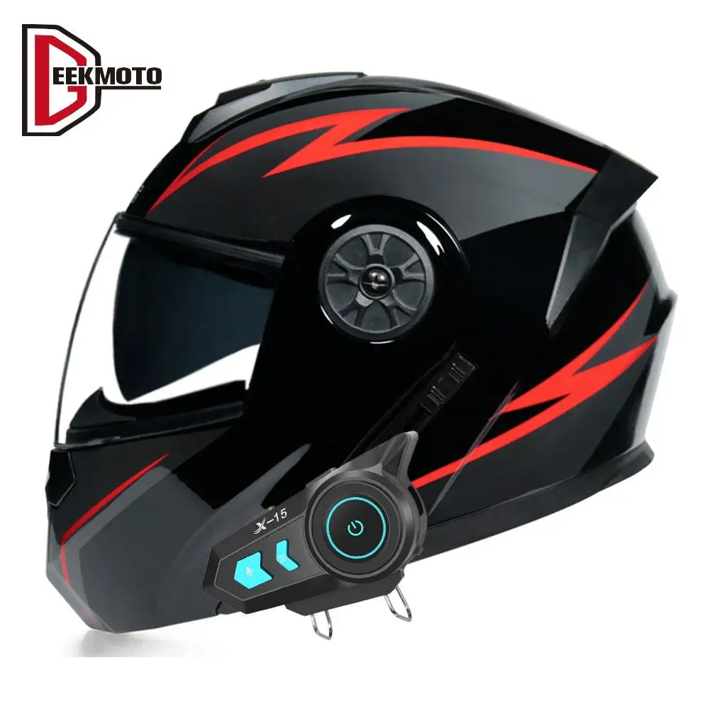 Latest Bluetooth Motorcycle Helmet Headset DOT Approved Modular Flip Motorcycle Helmet Racing Dual Lens Helmet Interior Visor