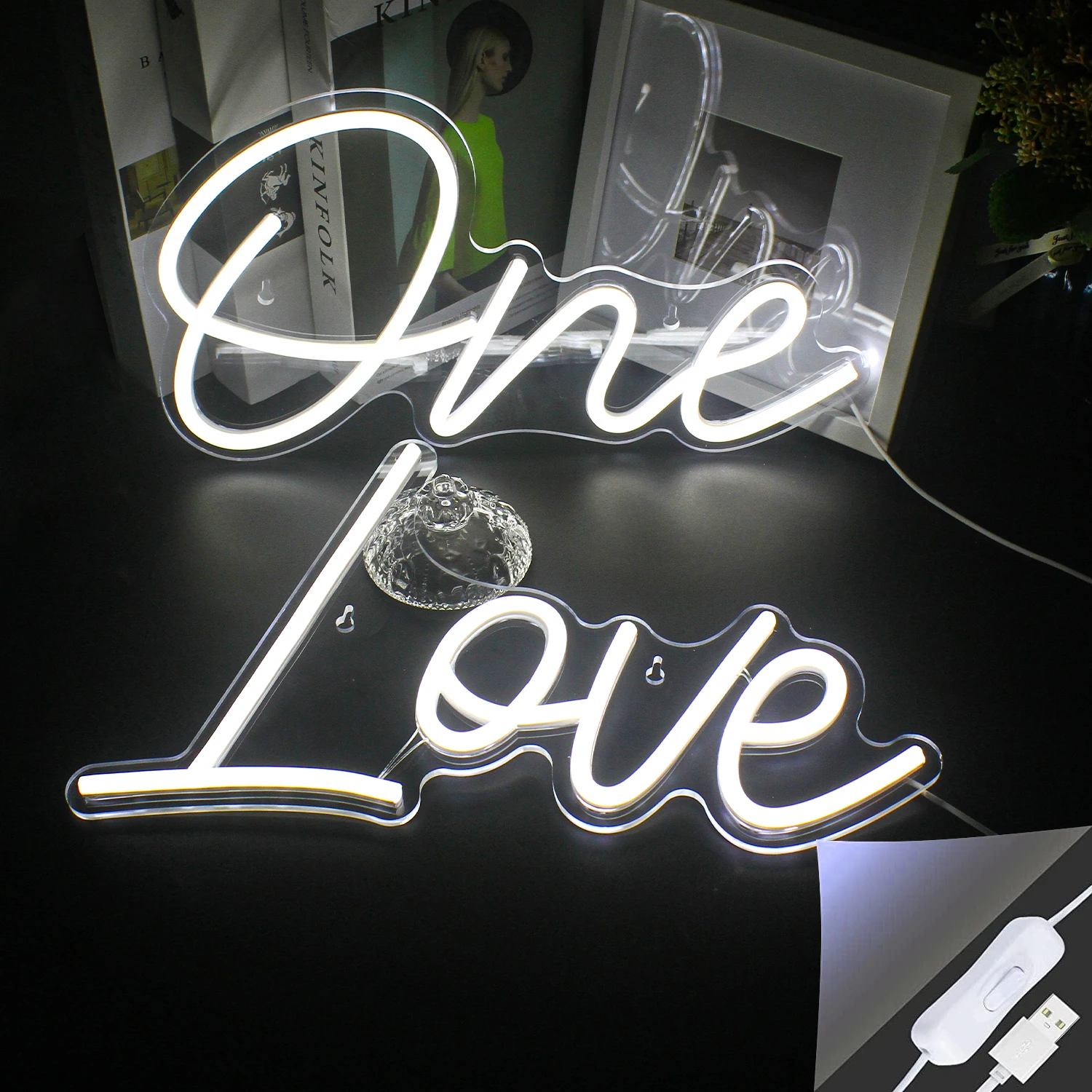 

One Love White Neon Lights LED Sign Wedding Party Proposal Romantic Aesthetic Home Decoration For Wall Room Decor Panel Lights