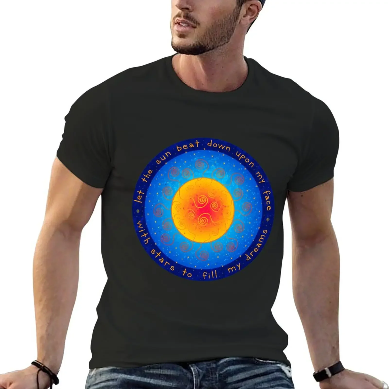 Kashmir Sun T-shirt hippie clothes korean fashion blanks sweat t shirts for men cotton