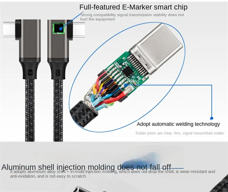 90 Grad USB3.2 Gen2 20 Gbit/s VR USB-C Daten VR Link Kabel Typ-C 4K@60Hz Video 100 W PD 5A Schnellladekabel für Quest 1/2 – Detail 9