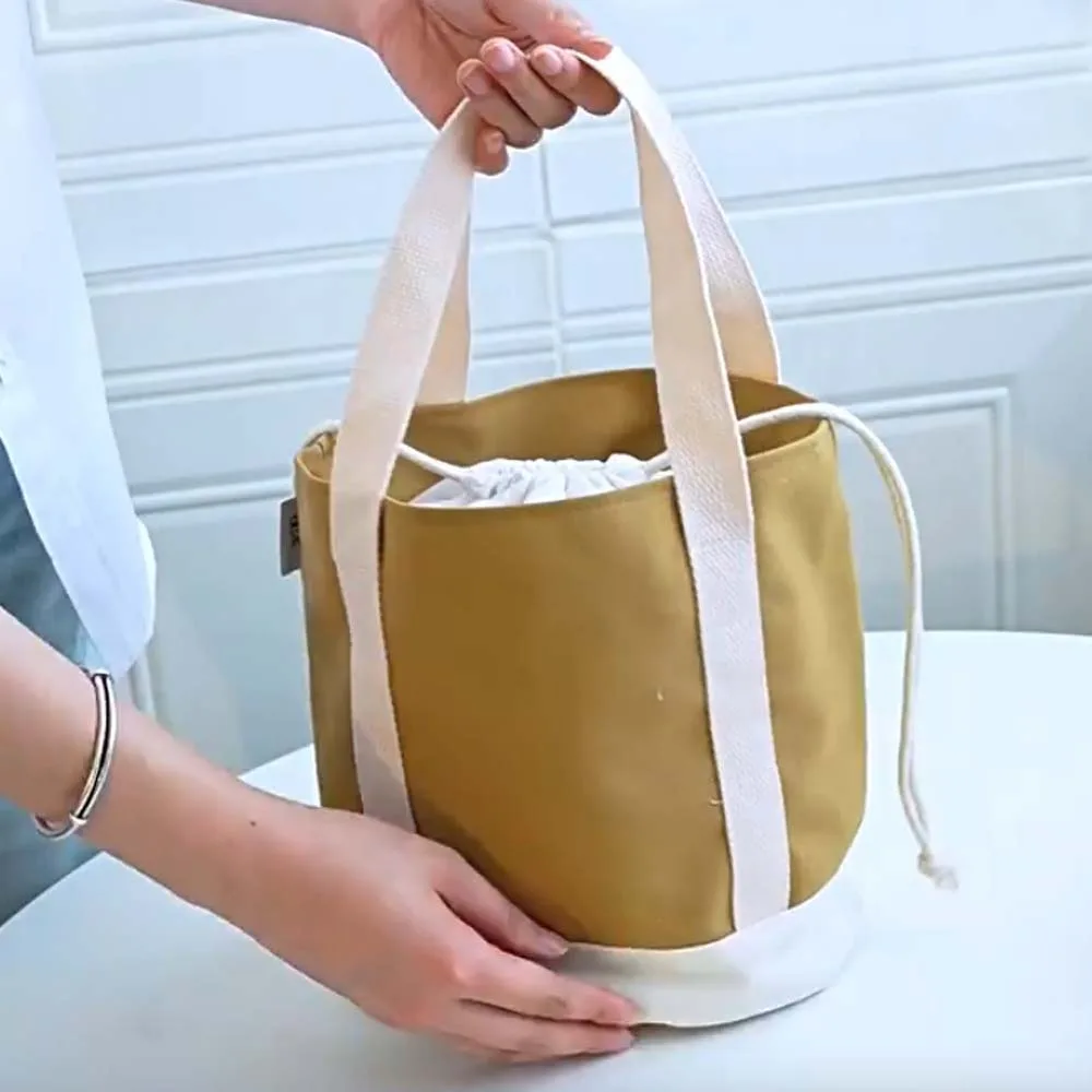 

Aluminum Film Thermal Insulation Bag Large Capacity Thickened Drawstring Lunch Handbag Bucket Bag Japanese Style