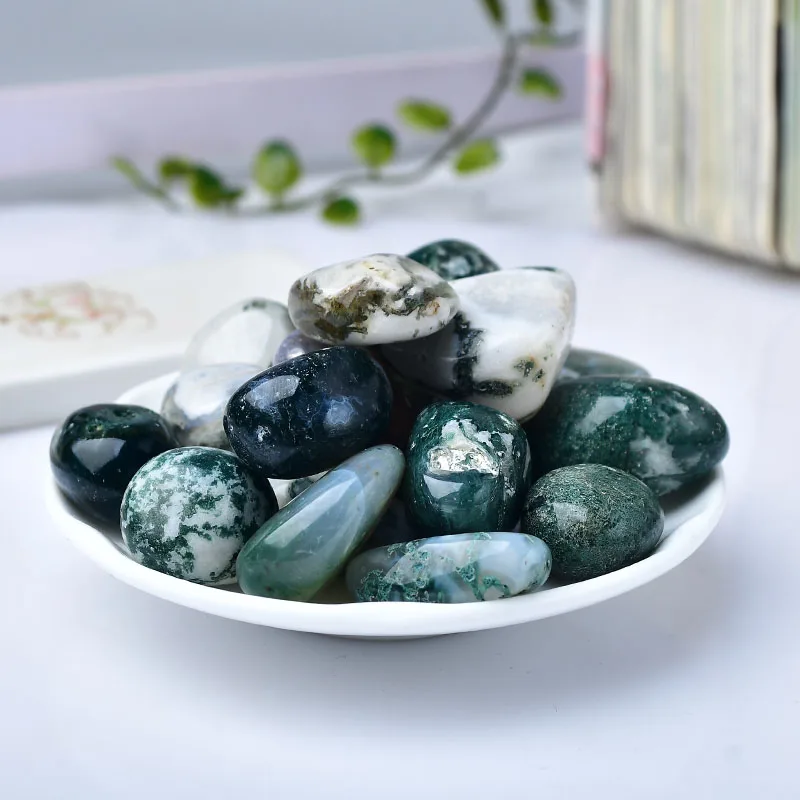 Natuurlijke Mos Agaat Onregelmatige Vorm Trommelstenen Gepolijst Quartz Crystal Healing Energie Minerale Huis Tuin Decoratie