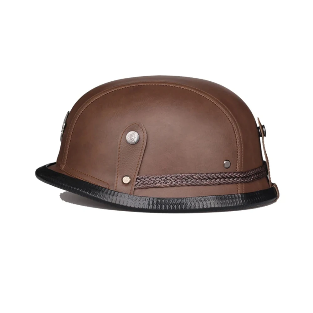 Brown Motorcycle Helmet Retro Vintage Cascos Para Moto Men Casco Moto PU  Scooter Cafe Racer Moto Helmet For Summer