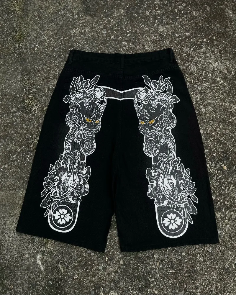 

Американский хип-хоп Ретро Уличные негабаритные джинсовые шорты на молнии для мужчин Y2K Повседневная мода Harajuku Свободные широкие брюки для женщин