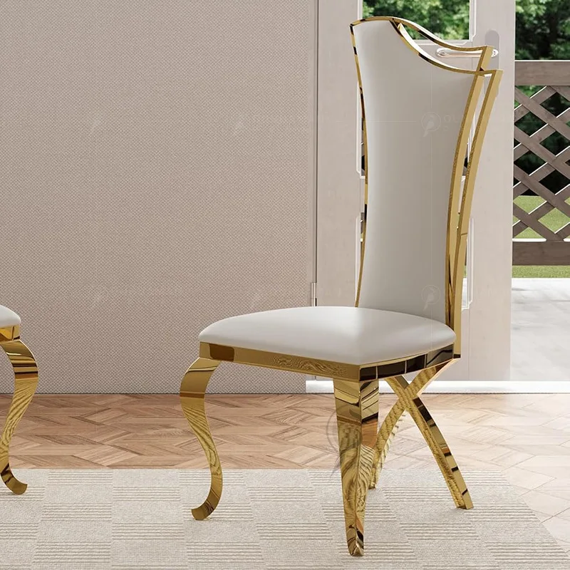 YJQ1 postmodern simple stainless steel light luxury hotel dining chair high-end white leather back chair fashionable home