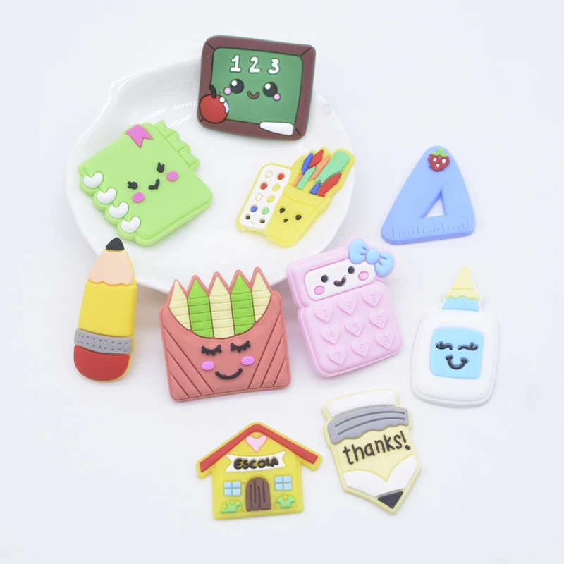 

10Pcs NEW School Simulation Stationery Soft Rubber Flatback Cabochon Scrapbook Cute DIY Hair Clips Embellishments Accessories