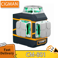 CIGMAN CM-801 3x360° Self-Leveling Laser Level 3D Green Cross Line Dual Rechargeable Batteries Remote-Controlled IP54 Waterproof