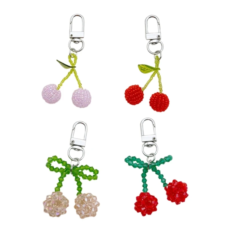 Lovely Crystal Cherries Keychain Practical Bag Charm Schoolbag Hanging Pendant Decor for Purse Bag Backpack Handbag Wallet