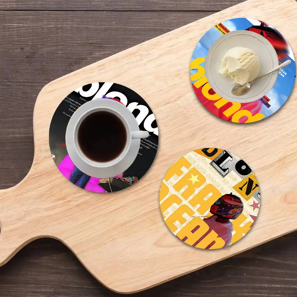 famous singer F-Frank Ocean pattern art painted wooden anti-slip coasters, suitable for decoration of living room kitchenware