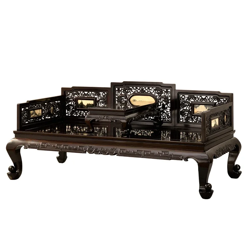 Chinese living room furniture Zhong transparent carving eight treasure pattern five screen bed