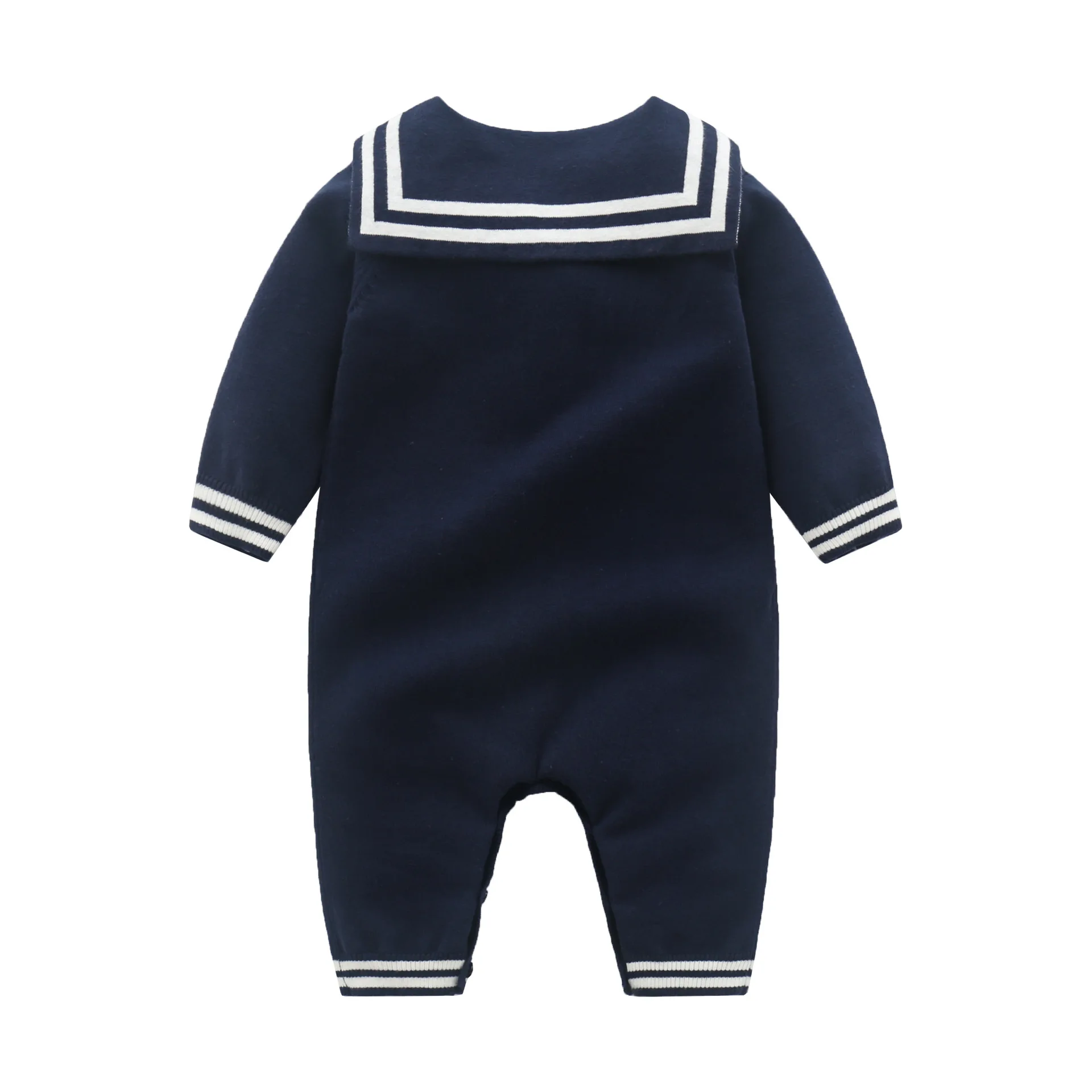 Fashion Baby Boys Sailor Rompers Autumn White Long Sleeve Newborn Infant Cotton Knitted Jumpsuits Outfits Winter Toddler Clothes