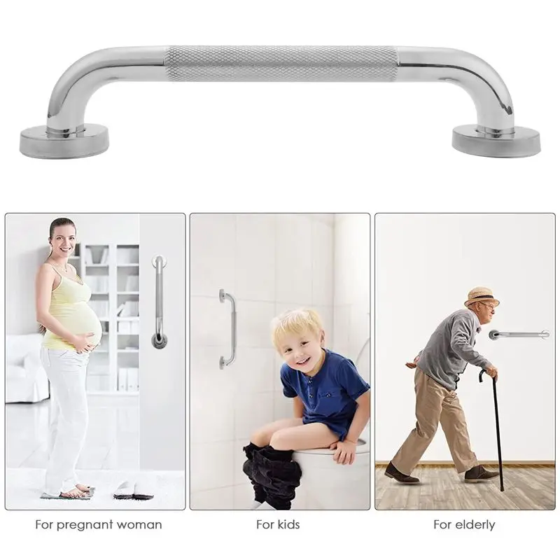 AFOURT-12-Inch Non-Slip Shower Grab Bar Chrome-Plated Stainless Steel Bathroom Grab Bar With Textured Handle