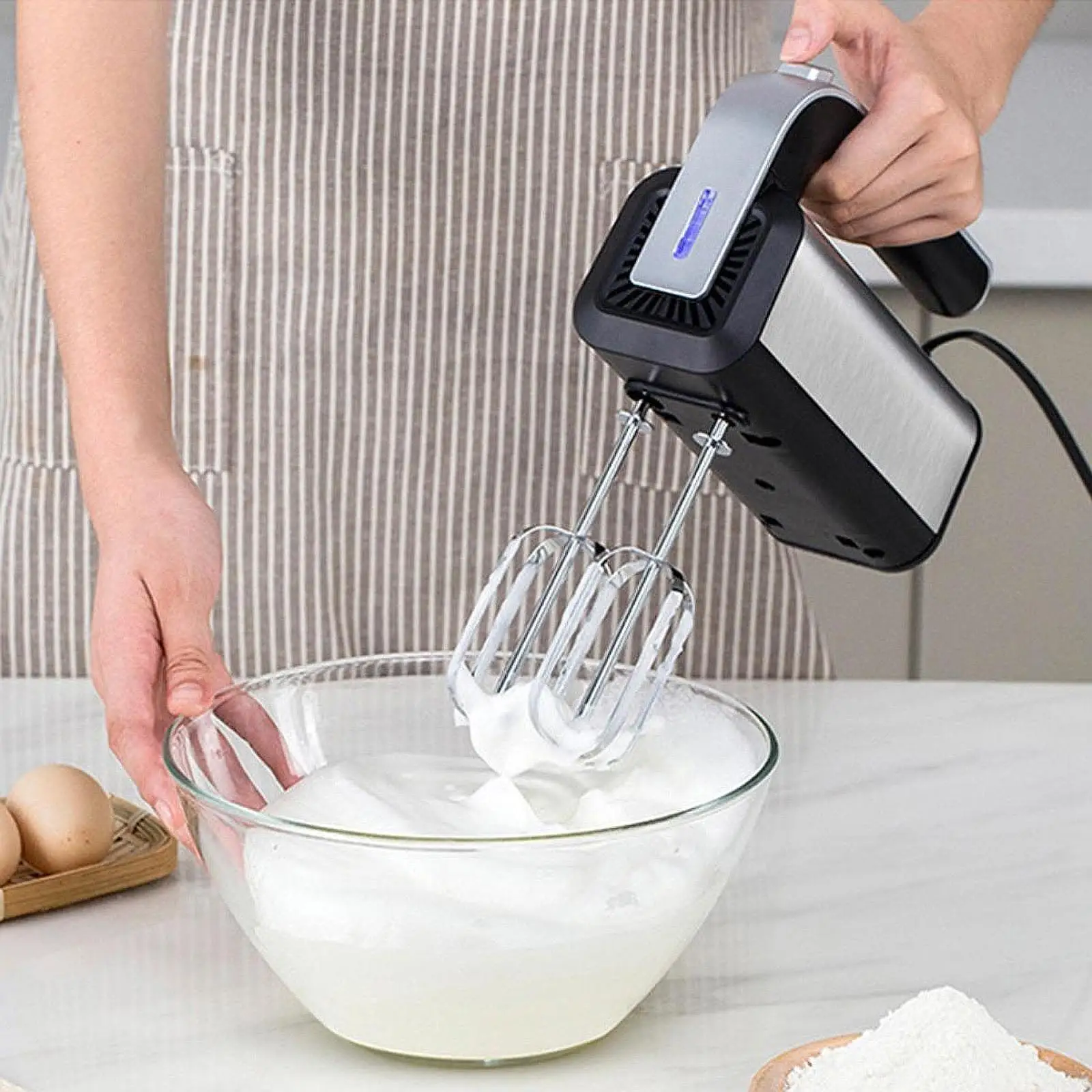 Electric Hand Mixer with Whisk 5 Speeds Hand Frother Drink Mixer Portable Powerful Coffee Mixer Drink Foamer for Baking Whipping