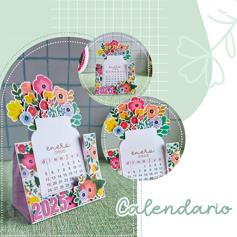 2025 Bloomy Flower Desk Calendar Wooden Card Quality Calendar Supplies Illustrator Desktop Decorate High Calendar