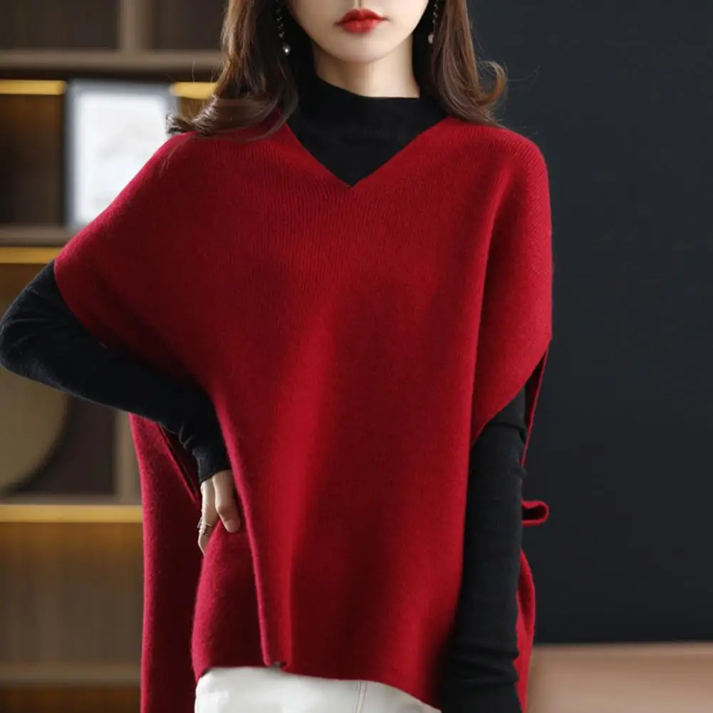 Sleeveless Knitting Tops Women's V-neck Knitting Waistcoat Sleeveless Solid Color Knitwear for Casual Daily Wear Loose Fit